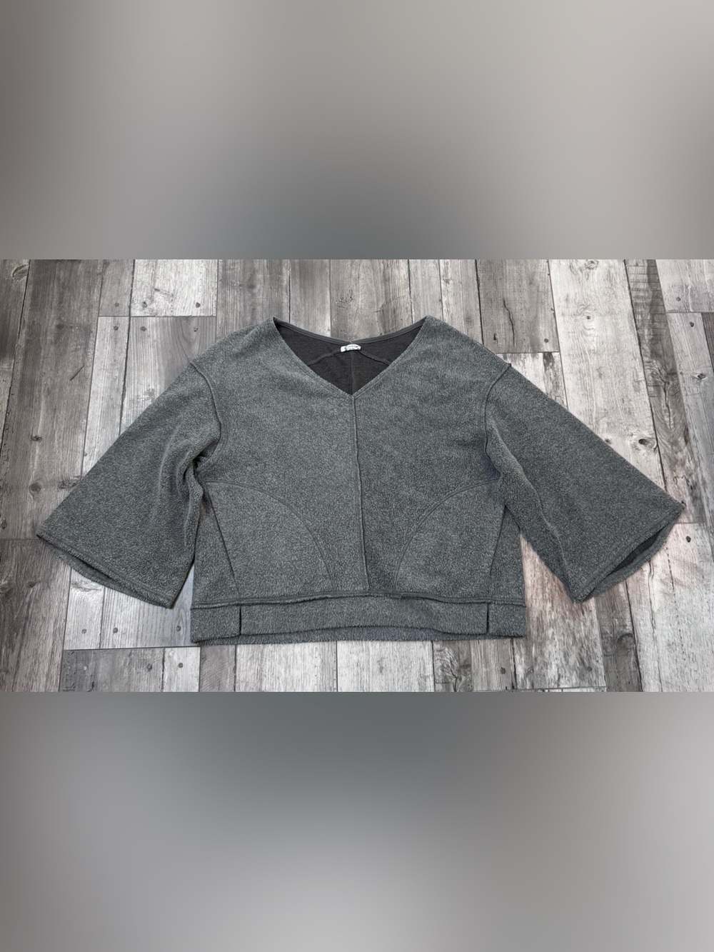 Intimately Free People Fleece Bell Sleeve Gray Sherpa Sweatshirt Oversized Small